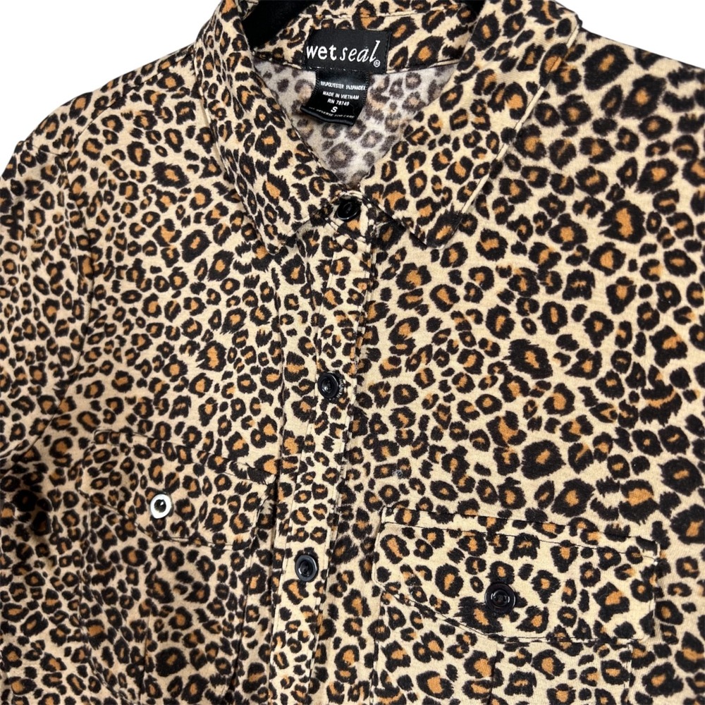 Wet Seal Button Down Shirt Slim Fit Women's S Animal Print Y2K